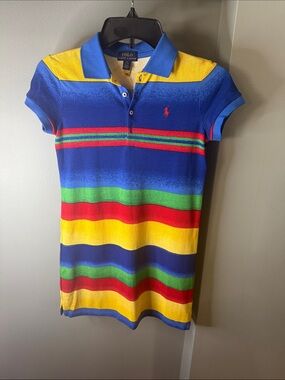 Polo by Ralph Lauren Girls Striped Polo Dress in Blue, Yellow, Red, Green